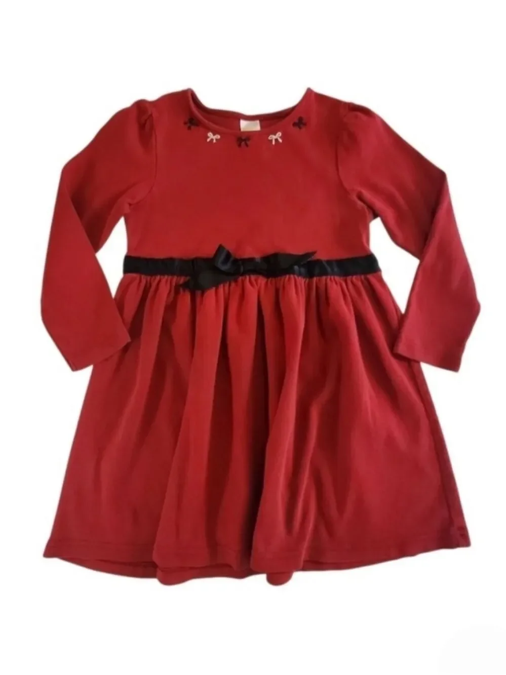 K1117 * Gymboree Bow Embroidered Long Sleeve Dress Dark Red Black Size 6
